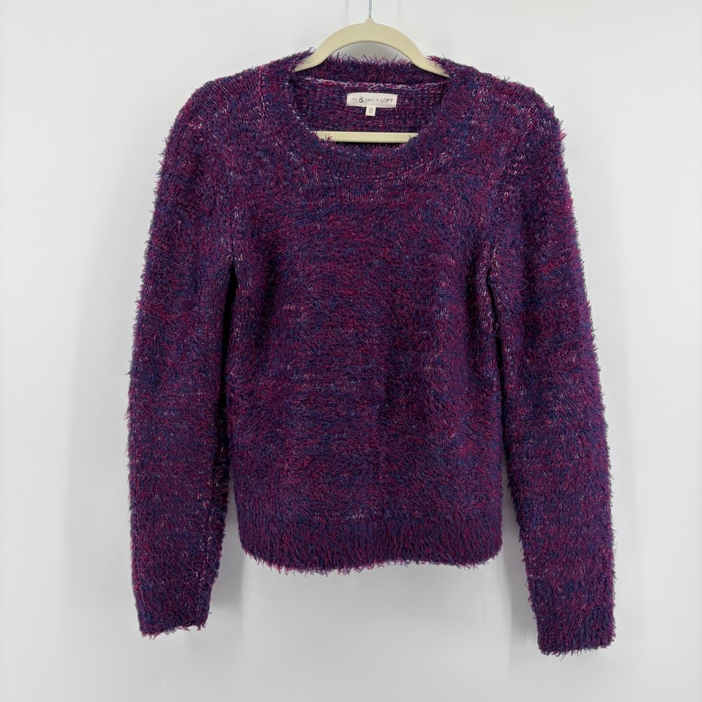 Lou & Grey LOFT Womens XS Purple Fuzzy Eyelash Knit Marled Crewneck Sweater